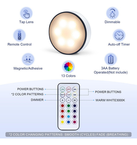 Lámpara De Armario, 13 Colores, Regulable, Para Debajo De La