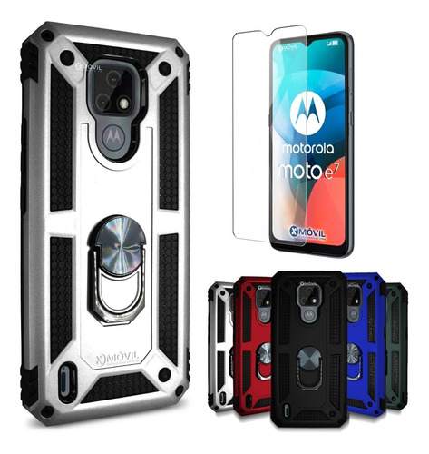 Funda P/ Moto E7, Uso Rudo Con Anillo Sujetador + Mica