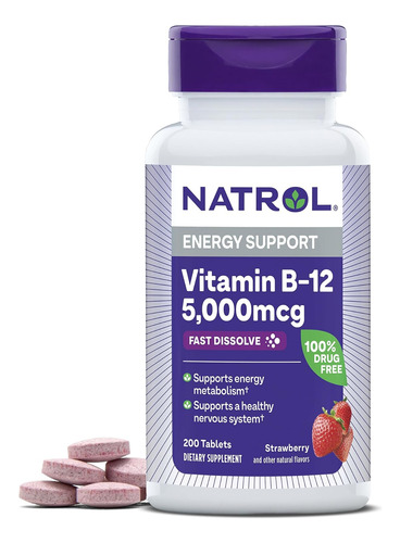 Vitamina B12 5000 Mcg Alta Potencia Fresa 200 Tabletas