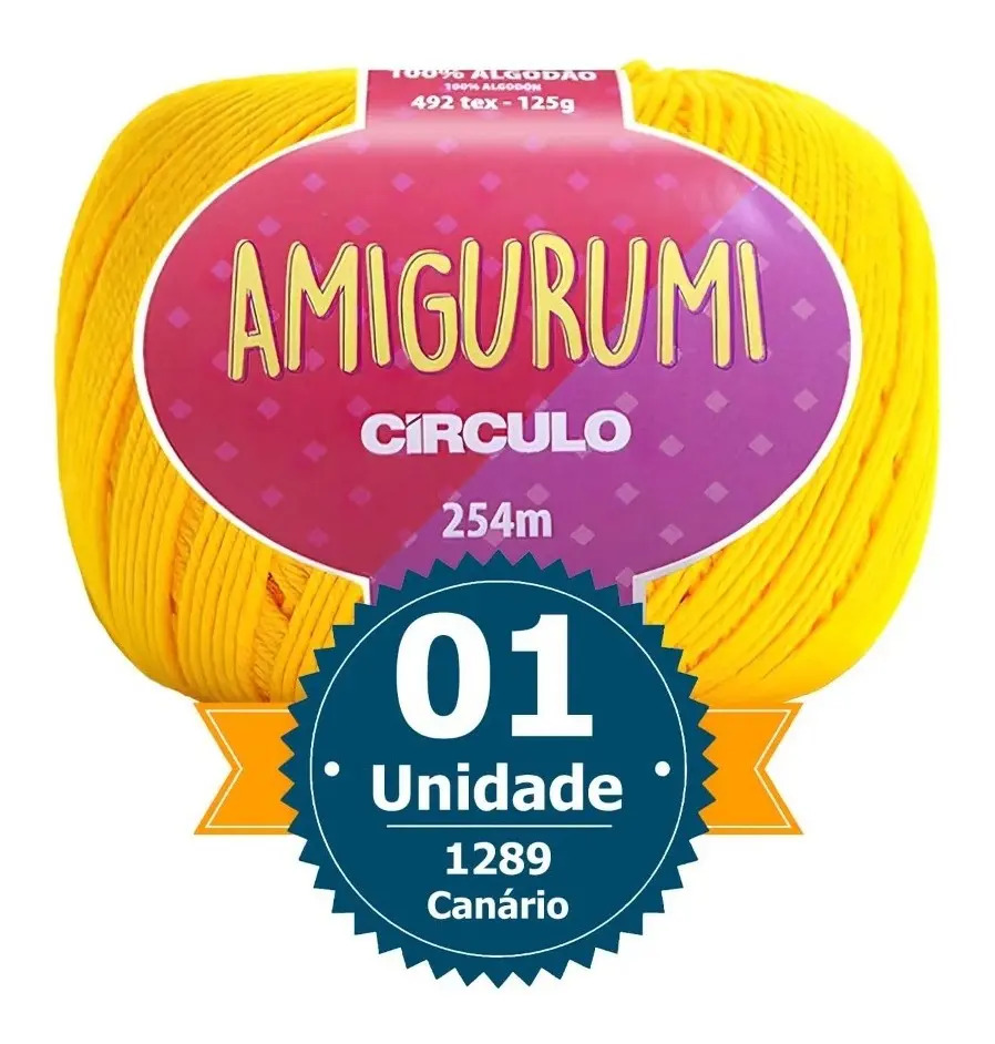 Linha Fio Amigurumi 100% Algodão Trico Croche Círculo 254m Cor 1289 - Canário