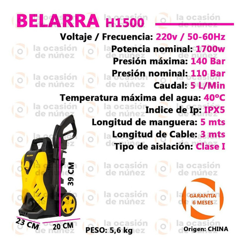 Imagen 2 de 7 de Hidrolavadora Belarra 140 Bar Presion 1700w