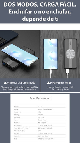 Imagen 6 de 10 de Power Bank Batería Inalámbrica Cargador Celulares Rapido Pro