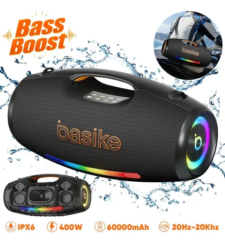 Basike Caixa De Som Bluetooth 400w Boombox Tws 20Hz - 20kHz Bass Boost 60000mah Ipx6 Caixa Som Portátil EQ Estéreo Alta Hifi Boombox Potente Festa