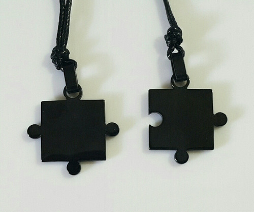 Colar Duplo Casal Quebra Cabeça Titânio Preto - 2 Colares