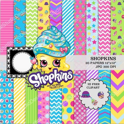 Kit Imprimible Shopkins  10 Clipart - 20 Fondos