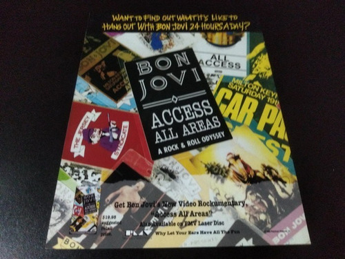 (bj082) Publicidad Bon Jovi Access All Areas Usa * 1990