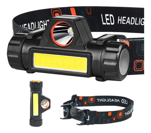 Lampara De Cabeza Linterna Frontal Led Multifuncional Alta Luminosidad Impermeable Ipx4 Recargable Por Usb Color Negro