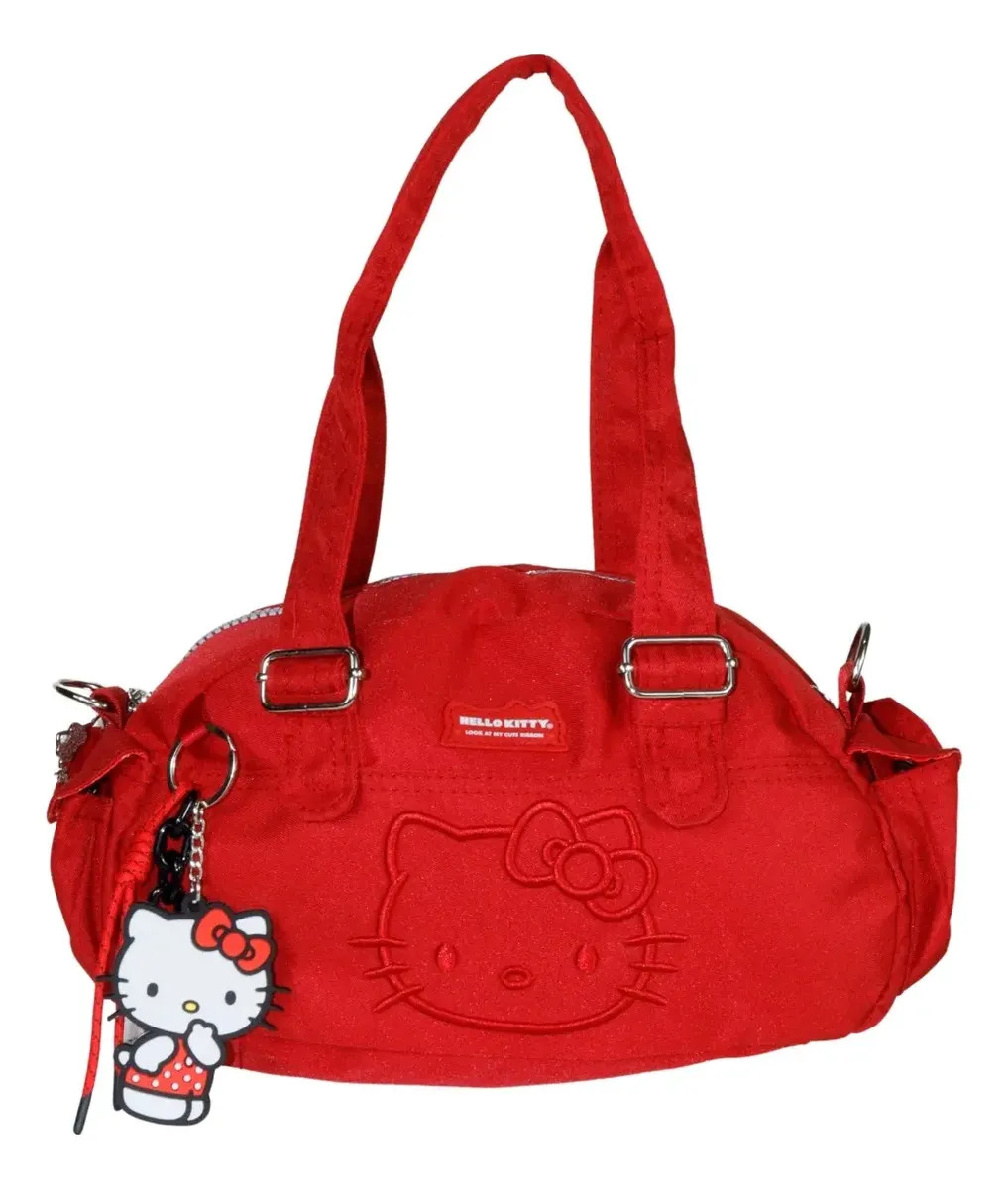 Bolsa Feminina Maletinha Semax Vermelha Hello Kitty de Tecido com Chaveiro