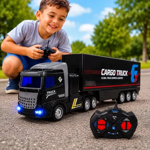 Caminhão Controle Remoto Carreta Baú Articulada Infantil Rc Preto Caminhão Cargo Truck