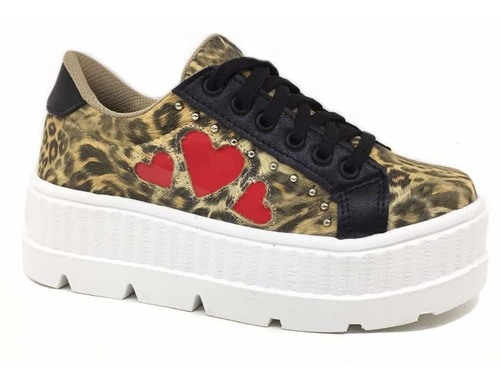 Zapatilla Nena Con Corazones Animal Print Calzados Mail