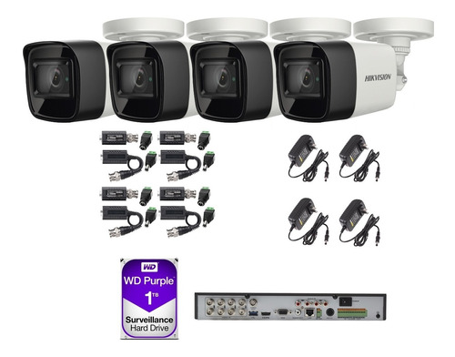 Kit Video Vigilancia 4 Cámaras 4k 1 Tb Purple Dvr 8 Baluns