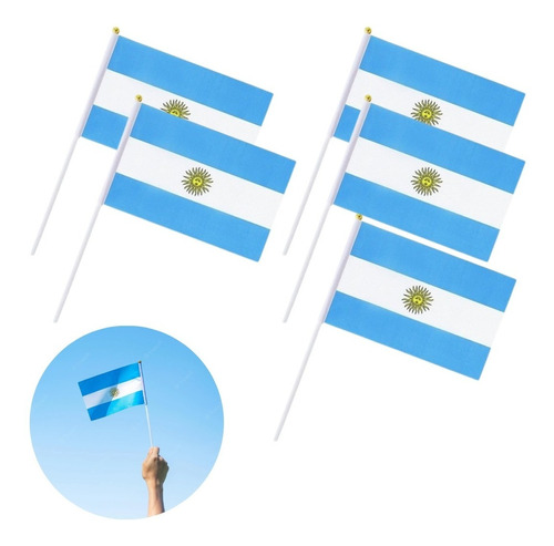 Bandera Argentina Tela Para Mano 21x14 Cm Con Palito De 30cm