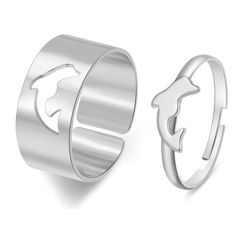 Anillos Novios Pareja Compromiso Delfin Plateado Regulable