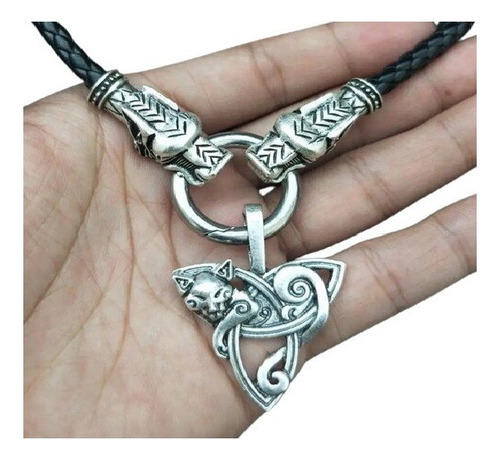 Collar Vikingo Mjolnir Dorado , Cuero Eco Trenzado Amuleto