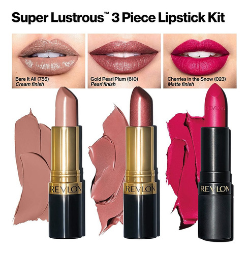 Lápiz Labial Revlon Super Lustrous De 3 Piezas De Alto Impac