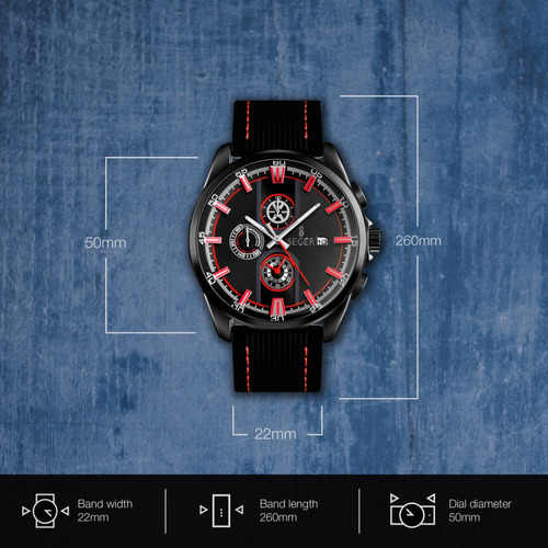 Imagen 7 de 9 de Reloj Hombre Seger 9181 Original Eeuu Elegante Sport Casual Color De La Malla Negro/rojo