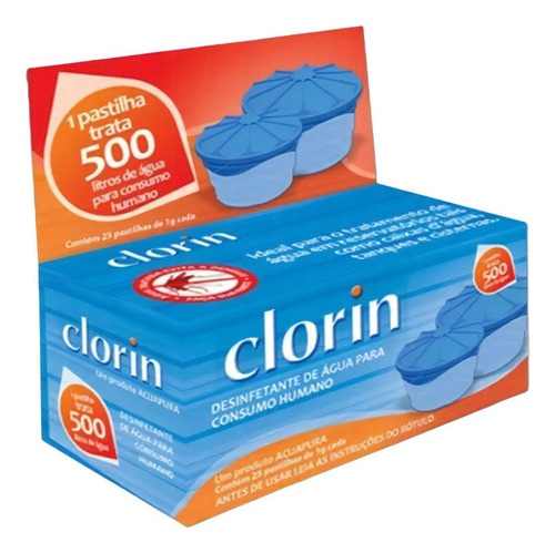 Clorin 500 Tratamento De Água 25 Pastilhas Cor Branco