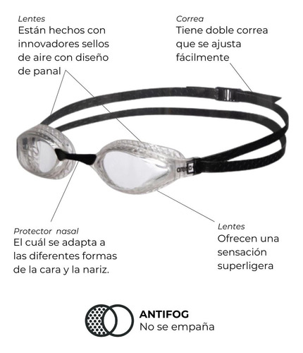 Antiparras Arena Original Antifog Uv Natación Smoke Black