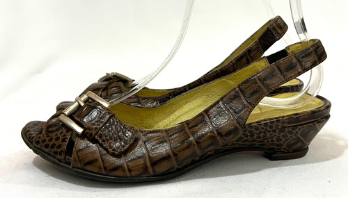 Chala Taco Chino Cuero Marca Pollini N°35 Cafe Animal Print