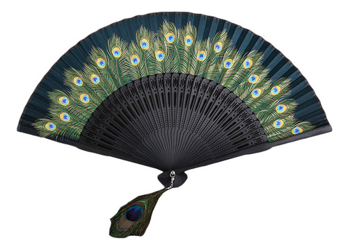 Abanicos De Mano Con Estampado De Pavo Real, Vintage,