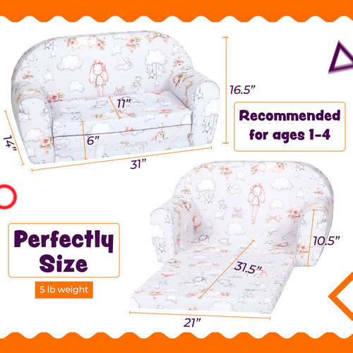 Sofá Plegable 2 En 1 Para Niños Convertible Y Lavable
