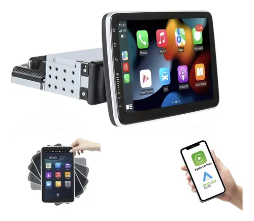 Multimídia H-Tech 1 DIN 9" Tela Rotativa Android 12 CarPlay GPS