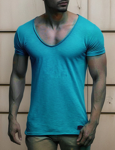 Camiseta Casual Con Cuello En V Manga Corta Deportiva De