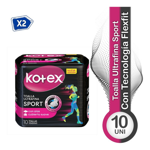 Toallas Sanitarias Ultrafina Sport Con Alas 10 Unds Kotex