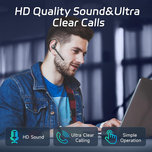 Wireless Headset Bluetooth Earpiece With Dual Noise Cancelin