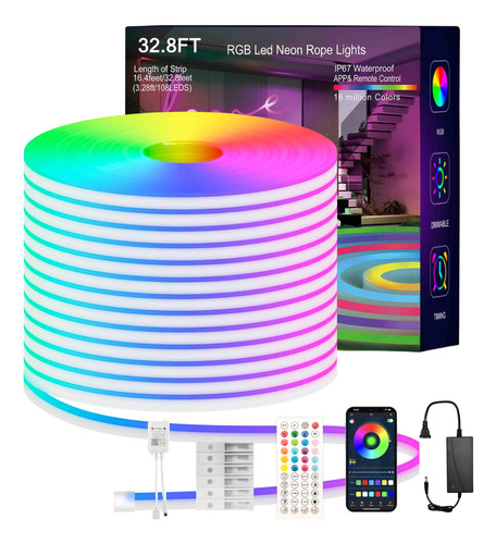 Mfww Tira De Luces De Neon Led Rgb De 32.8 Pies, Control Por