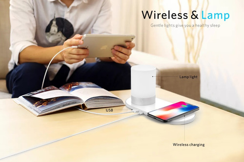 Imagen 2 de 9 de Cargador Inalámbrico Con Luz Led Rgb Q1 Para iPhone Samsung