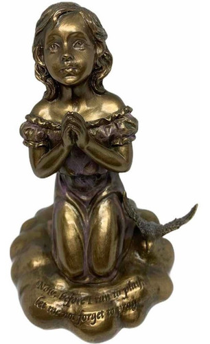 Representación De Niña Rezando. Resina Color Bronce
