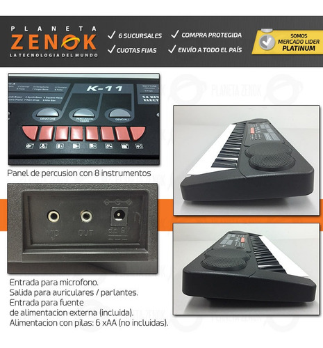 Imagen 5 de 10 de Teclado Musical Organo Piano K-11 54 Teclas Efecto Microfono