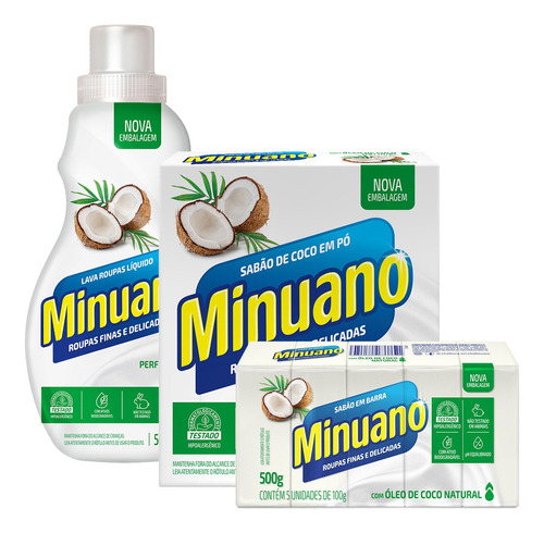 Kit Minuano Coco: Lavaroupas Líquido, Sabão Pó E Sabão Barra