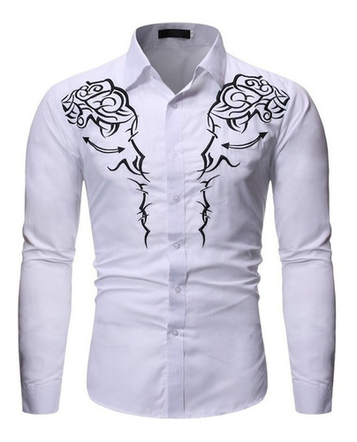 Camisa Vaquera Occidental Camisa Bordada Floral Para Hombre