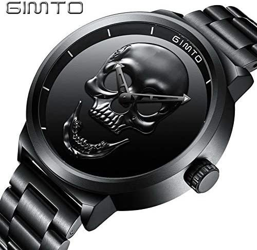 Timesbird All Black Steel Relojes Para Hombres 3d Skull Dial