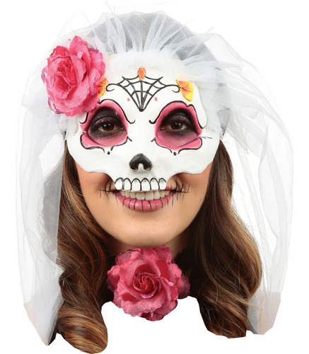  Antifaz Catrina Con Velo Blanco Disfraz Dia De Muertos