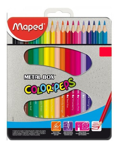 Imagen 1 de 1 de Lápices Maped Color Peps Caja Metal 24 Colores