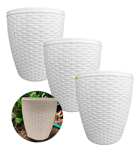 Matera Maceta Blanca Rattan Setx3 Plastired Agujeros Drenaje