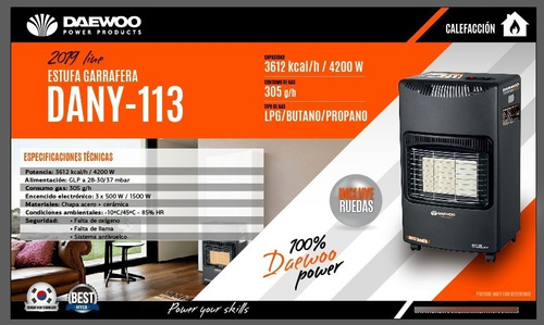 Imagen 4 de 9 de Estufa Calefactor Garrafera Daewoo Dany-113 3612kcal + Regul