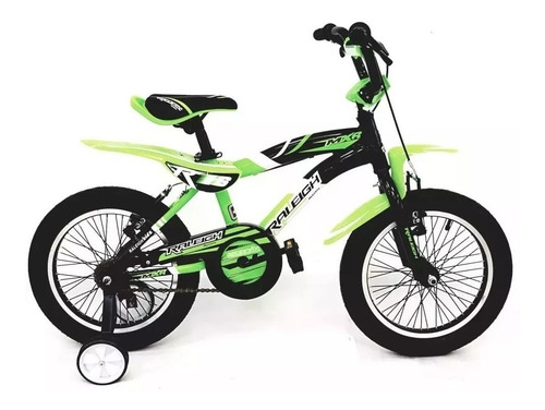 Bicicleta infantil Raleigh MXR R16 frenos v-brakes color blanco/verde/negro con ruedas de entrenamiento
