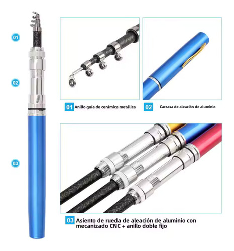 Mini Caña Lapicera Telescópica Kit Combo Portátil Reel Rio Violeta