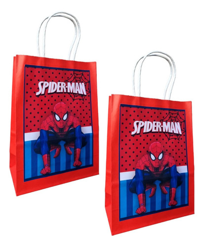 12 Bolsas Spiderman Papel Kraft Cotillón Cumpleaños