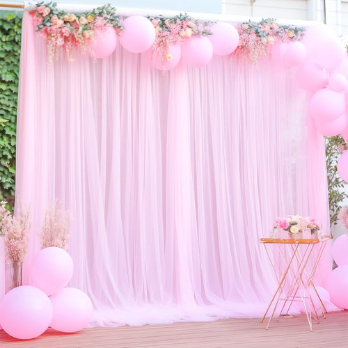 2pzs Cortinas De Malla Multicolor Decoración Boda Cumpleaños Color Rosa Claro