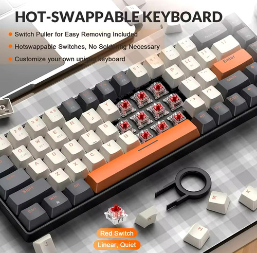 Teclado Mecânico Sem Fio Ziyoulang K68 Switch Red