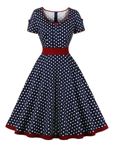 Vestido azul marino con lunares blancos new arrivals