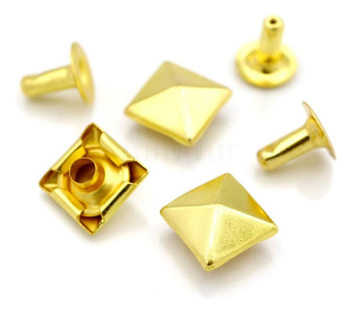 Tacha, Remache Piramidal 10mm Para Cuero Dorado