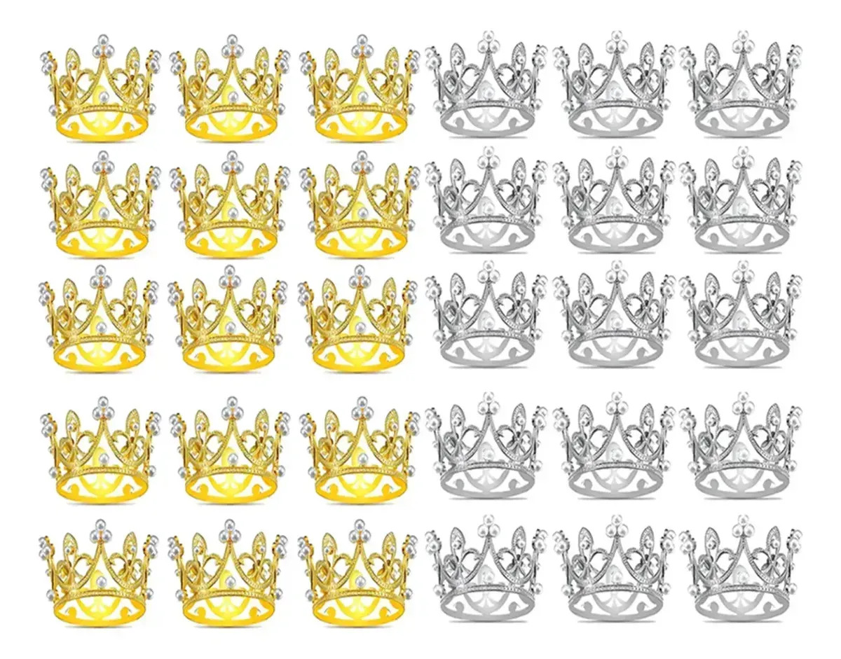 HECHENGHUA Coronas De Oro Y Plata Para Ramos 30 Decoraciones De TartaMini Coronas de Princesa, Tiaras de Perlas de Cristal, Accesorios para el Cabello para Niños, Herramientas para