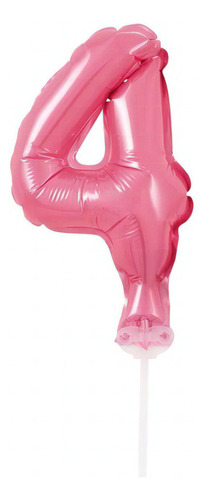 Balão Metalizado Topo De Bolo Número 4 Rosa - 1 Unidade