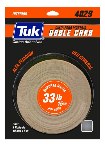 Cinta Doble Cara Espuma Polietileno Tuk 4029 5m Hot Melt Color Amarillo Mostaza